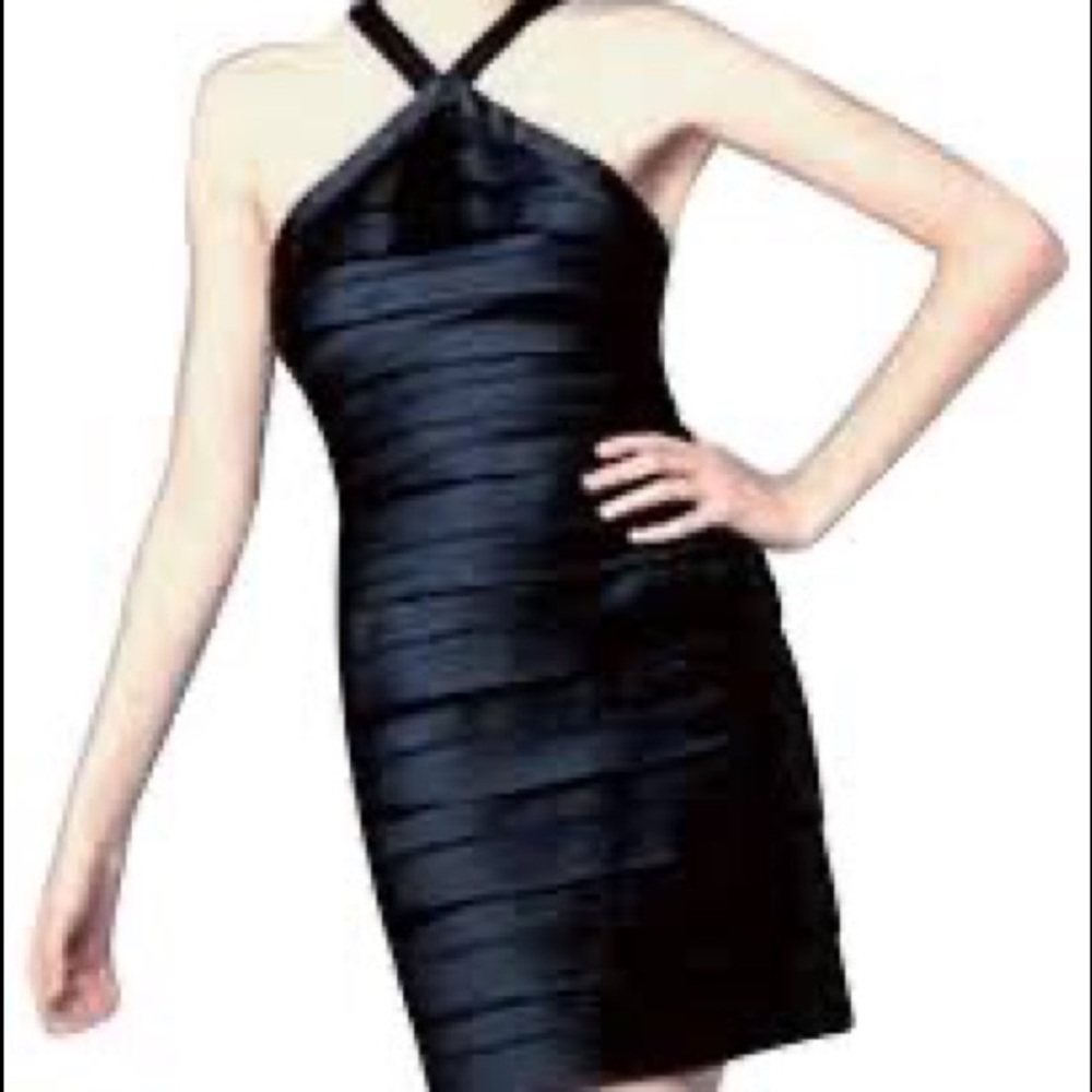 BCBGMaxAzria | Little Black Dress Tier Layered Bodycon with Halter Neck LBD
